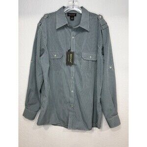 Montage Collection Men Large Plaid Shirt Blue Black White Long Sleeve 439